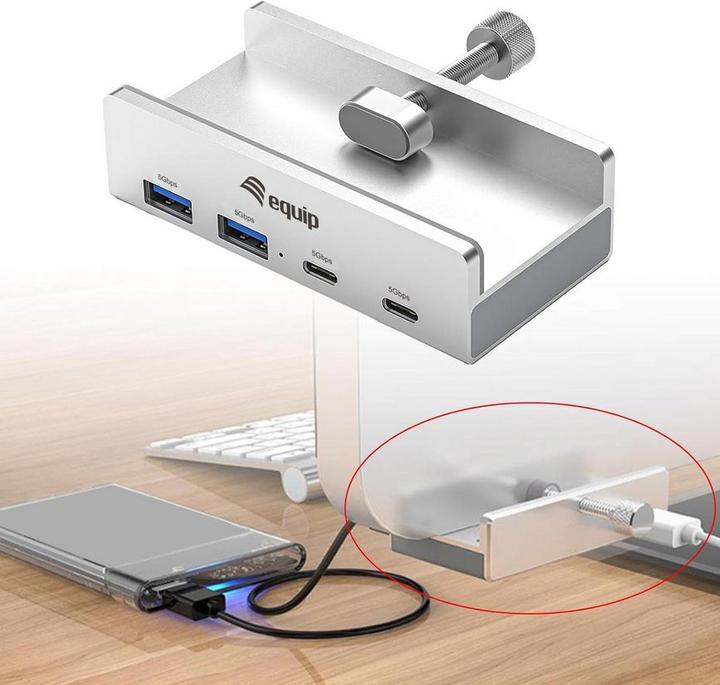 Produktbild equip USB-Hub 4-Port 3.2/C->2xUSB-C 2xUSB-A 5Gpbs (USB-C, 4 Ports)