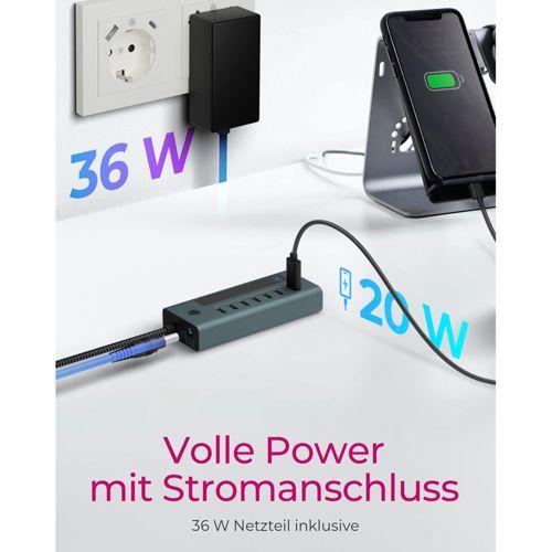 Actual product image Icy Box USB-C hub with 20W charging port and integrated display, IB-HUB1457-C31 (7 ports)