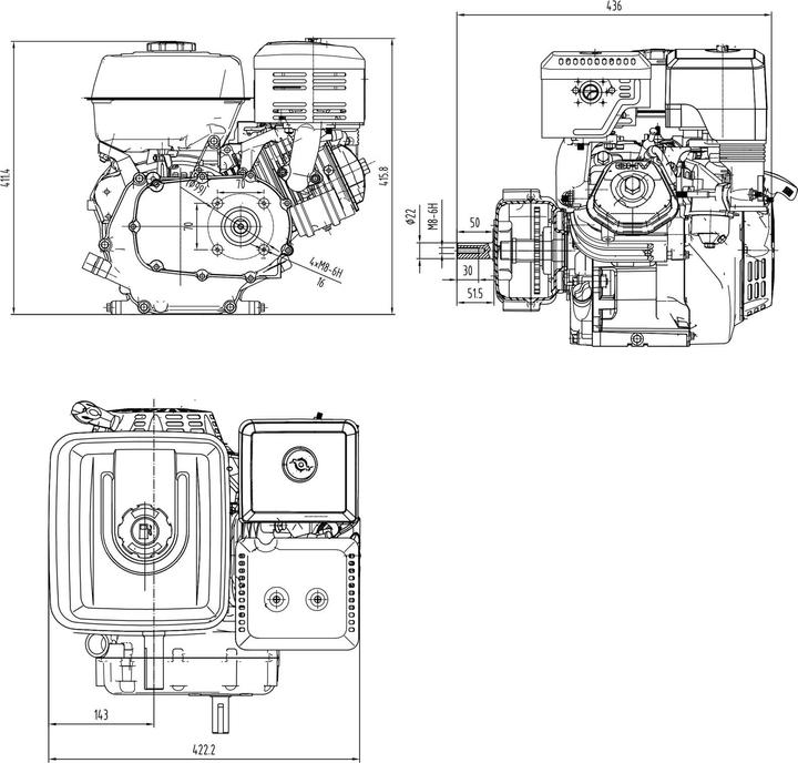 Actual product image Wiltec XPOtool GK270 petrol engine 5kW (9 hp) oil bath clutch 25mm shaft pull start kart