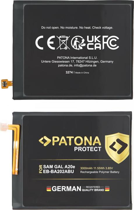 Actual product image Patona PROTECT Akku für Samsung Galaxy A20e SM-A202F EB-BA202ABU inkl. Einbau Kit