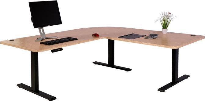 Actual product image Swisshandel24 Corner desk, computer desk, electrically height-adjustable Memory 178x178cm 84kg light brown, schw