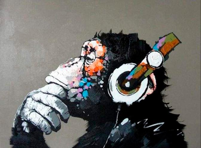 Actual product image Figured'Art Painting by Numbers "Monkey with Headphones" 40 x 50 cm, on stretcher frame