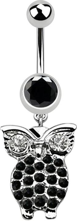 Immagine prodotto Star Piercing Banana argento con ciondolo gufo e occhi grandi nero (senza ottone, Acciaio chirurgico 316L)