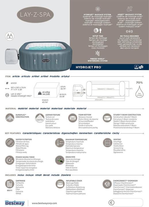 Image du produit Bestway Lay-Z-Spa Hawaii Hydro Pro (6 Personnes)