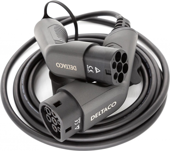 Actual product image Deltaco EV charging cable, e-car & hybrid, Type2 to Type2, 32 A, 7.6 kW, 1-phase (Type 2, 7.60 kW, 32 A, 10 m)