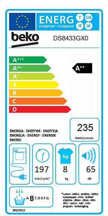 Energie-Label Beko DS8433GX0 (8 kg, Rechts)