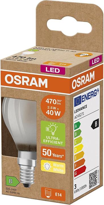 Produktbild Osram OSR LEDFil Tropfen Ultra 2,5W (E14, 2.50 W, 470 lm, 1 x, B)
