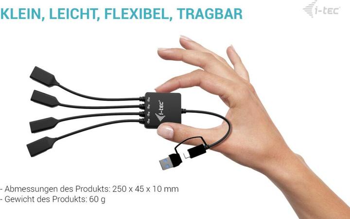 Produktbild i-tec Usb-C/A Cable Hub 4 Ports (USB-C, 4 Ports)