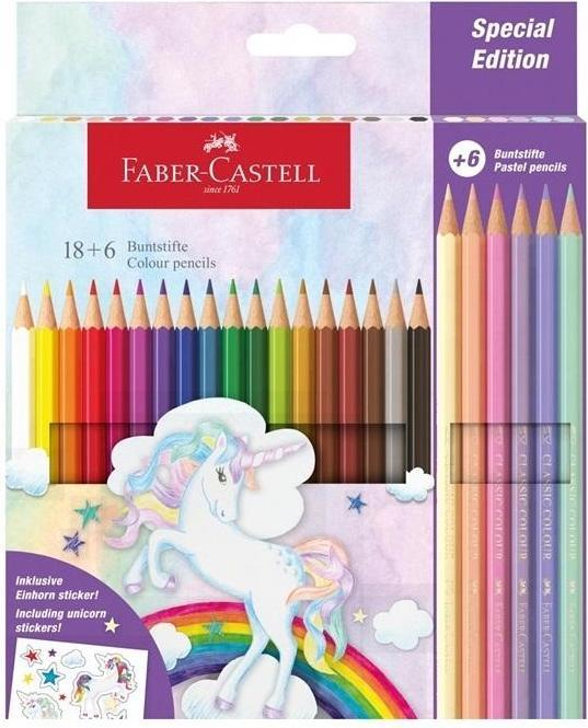 Faber-Castell Einhorn Sechseck Buntstifte 18+6 Farben (18 Standardfarben + 6 Pastellfarben, 24 x)