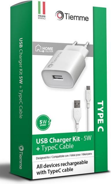 Produktbild Tiemme Chargeur secteur 1 port USB 5W + Cable USB-A vers USB-C 1m (Blanc) (5 W, 1 Port)