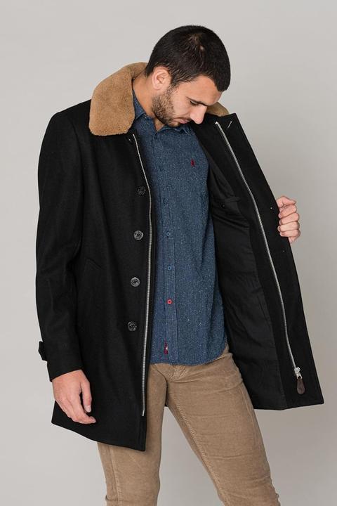 Actual product image Schott Nyc Maverick Wool Coat with Removable Collar and Two Inside Pockets (M)