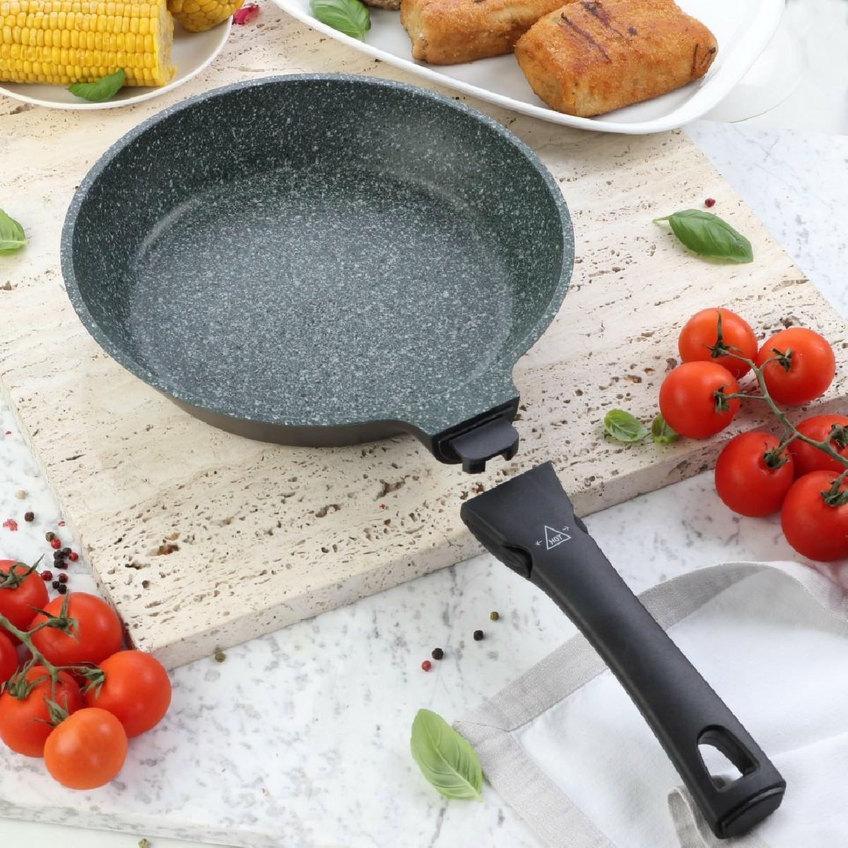 Tiross Bratpfanne mit Granit Anti-Haft Beschichtung und Abnehmbarer Griff. Passend für alle Herd Art, Pfanne + Kochtopf,...