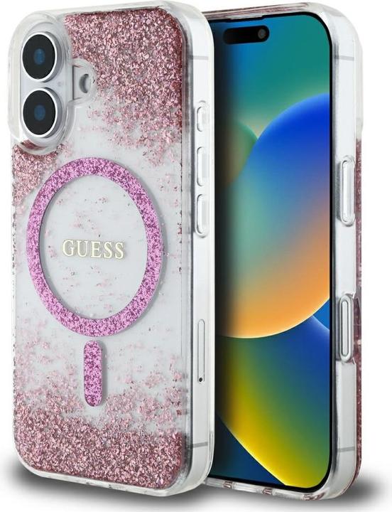 Produktbild Guess HC Resin Bottom Glitter MagSafe iPhone 16 Case - Pink (Apple iPhone 16)