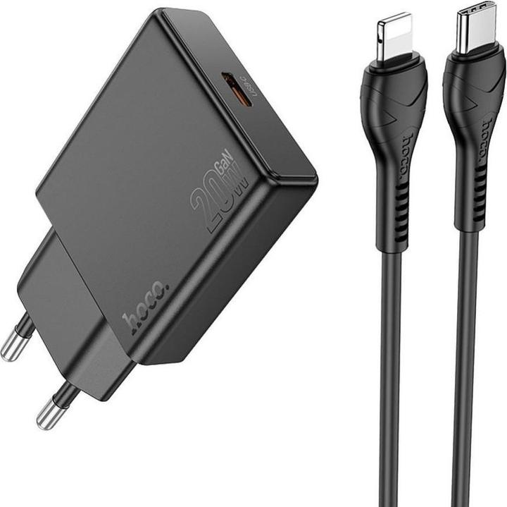 Image du produit Hoco Adapter slim wall charger Type C + cable Type C to Lightning PD QC 30W N37 black (30 W, 1 portion)