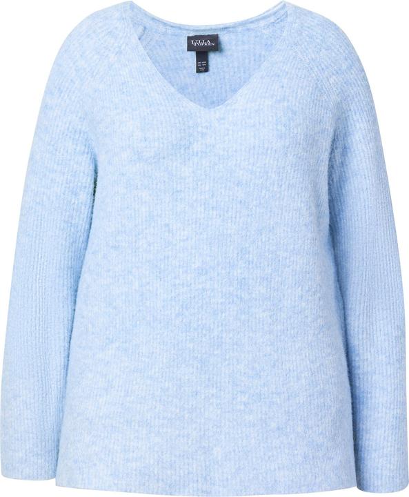 Actual product image Ulla Popken Long Sleeve V-Neck Ribbed Knit Sweater (62)