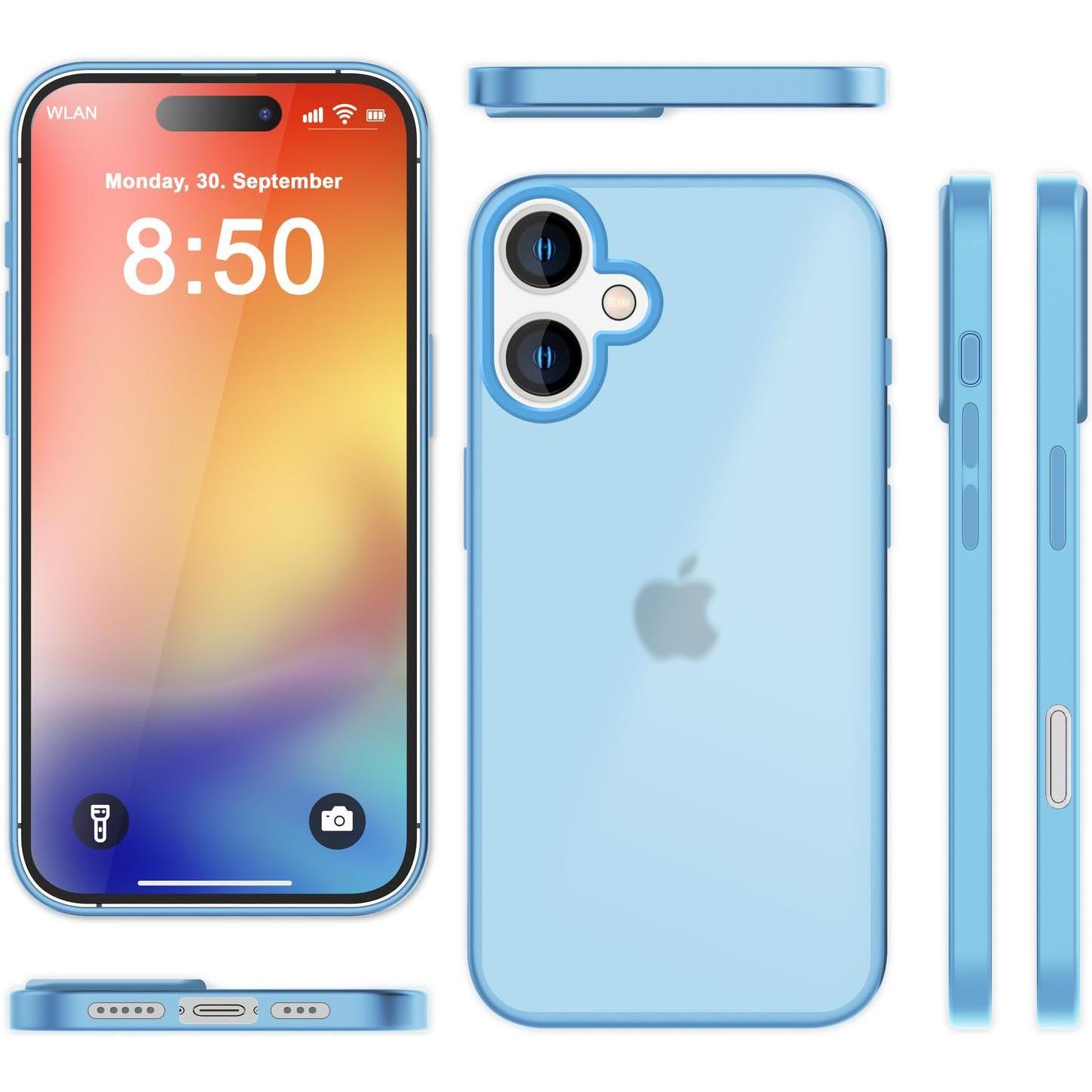 Nalia Matte Hybrid Hülle Semi-Transparent (Apple iPhone 16), Smartphone Hülle, Blau