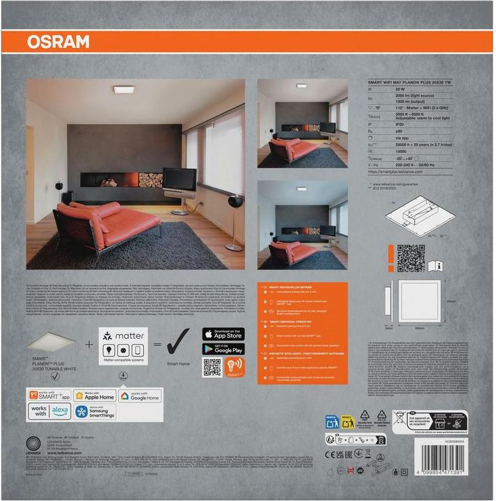 Produktbild Osram LED-Panel 300 x 300 mm, 20 W, 1500 lm, 3000-6500 K, Weiss (1500 lm)