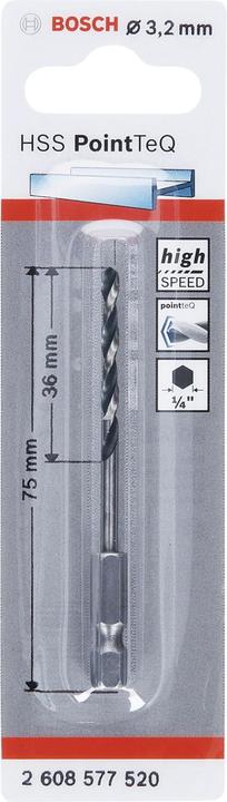 Immagine prodotto Bosch Professional Zubehör Punta esagonale HSS PointTeQ 3,2 mm (3,2 mm)
