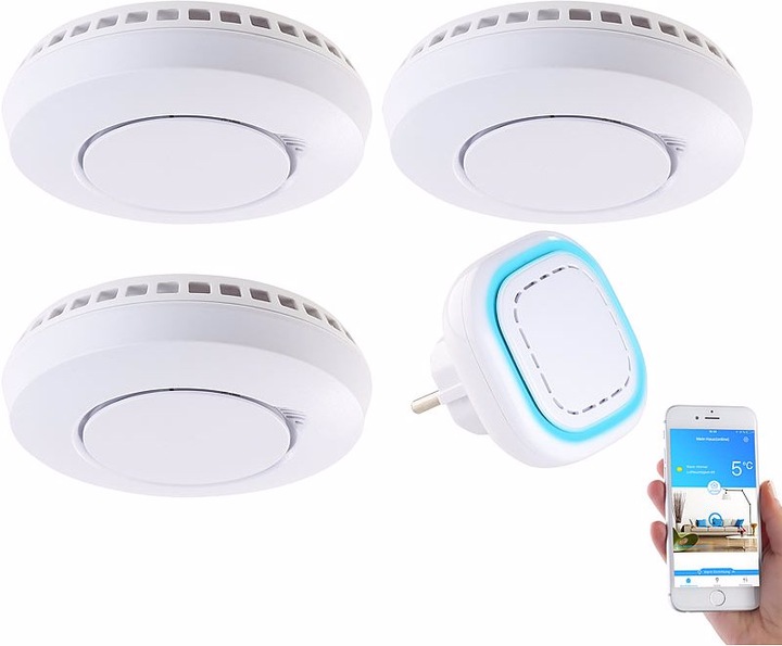 Produktbild VisorTech Funk-Warnsystem WLAN-Gateway mit 3 Hitze-/Rauchmeldern