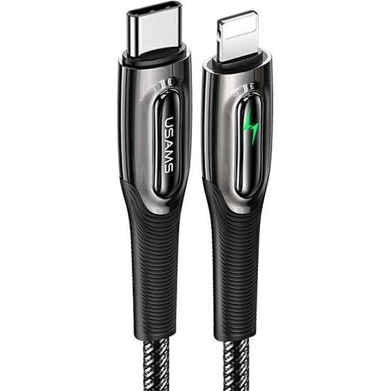Usams Kabel pleciony USB-C na Lightning Smart Power-off 20W PD Cable 1.2m czarny/black SJ518USB01 (U (1.20 m), USB Kabel