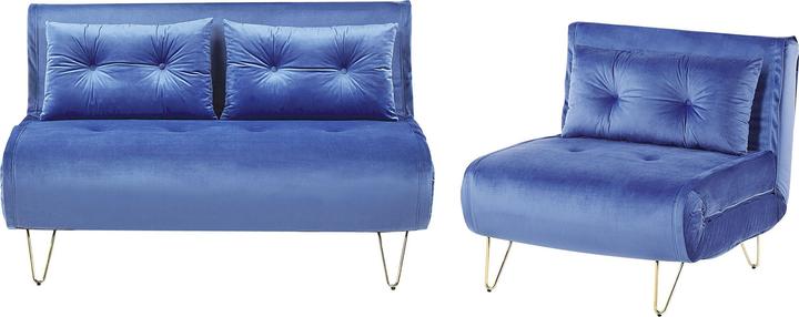 Actual product image Beliani Sofa Set Velvet Fabric Navy Blue 3-Seater VESTFOLD (3-seater)