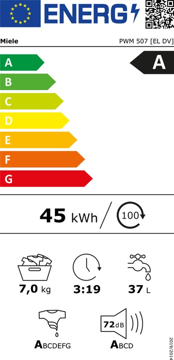 Etichetta energetica Miele Lavatrici professionali PWM 507 (EL DV) (7 kg, A destra)