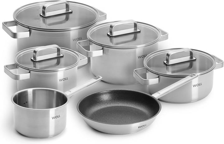 Actual product image Woll 10-Piece Induction-Compatible Dishwasher-Safe Cookware Set (Frying pan, Pot, Stainless steel)