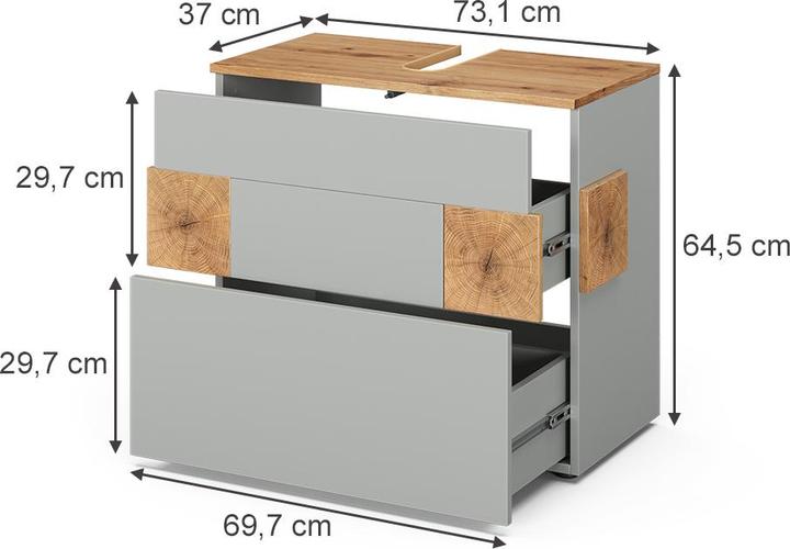 Produktbild Vicco Waschbeckenunterschrank Eden, Grau/Artisan, 70 x 64.5 cm mit 2 Schubladen (70 x 37 x 64.50 cm)