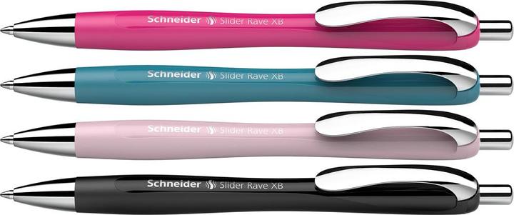 Produktbild Schneider 3 + 1 GRATIS: Kugelschreiber Slider Rave XB farbsortiert Schreibfarbe blau, 3 St. + GRATIS (Farbig sortiert, Türkis, power-pink, Rose, Schwarz, 4 x)