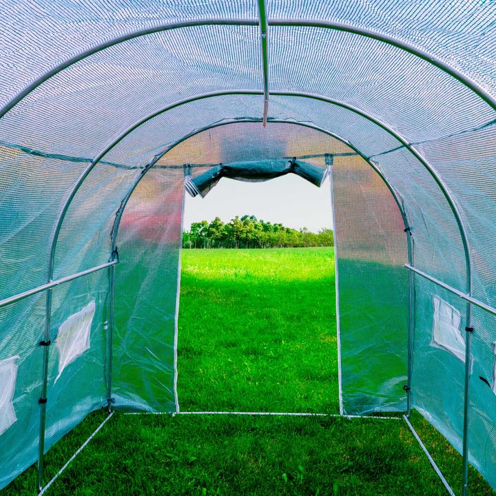 Actual product image PNI Solar garden SG500, size 457 x 210 x 210 cm, solid steel construction, windows with mosquito