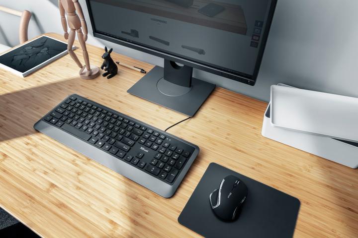 Produktbild Trust Erou Leise Tastatur (QWERTZ, Deutsches Tastaturlayout) Schwarz (DE, Kabelgebunden)