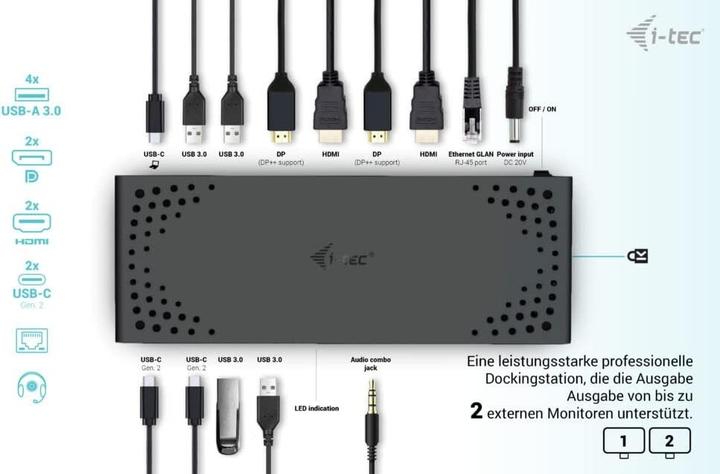 Produktbild i-tec Cadua4kdockpdl2 (USB-C, 12 Ports)