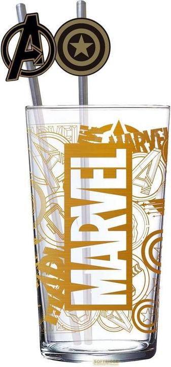 Stor Marvel Glas Tumbler mit Trinkhalmen Logo & Avengers 485 ml (0.49 l, 1x)