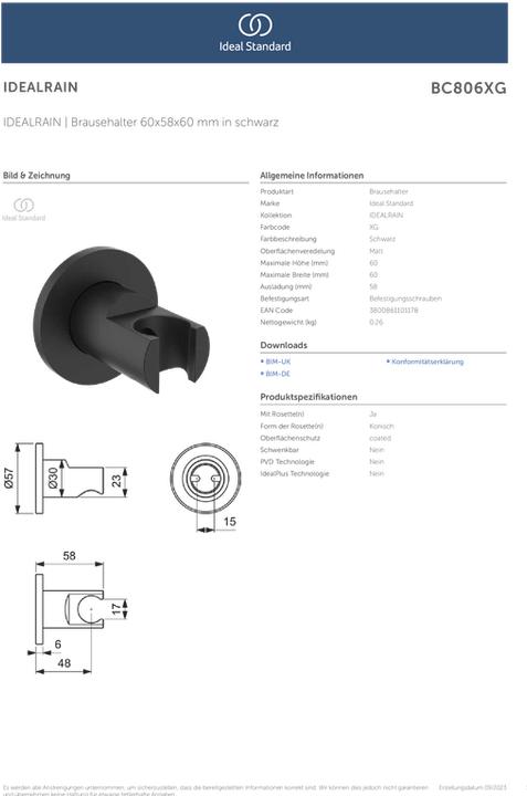 Immagine prodotto Ideal Standard Supporto a muro Idealrain Round silk nero BC806XG