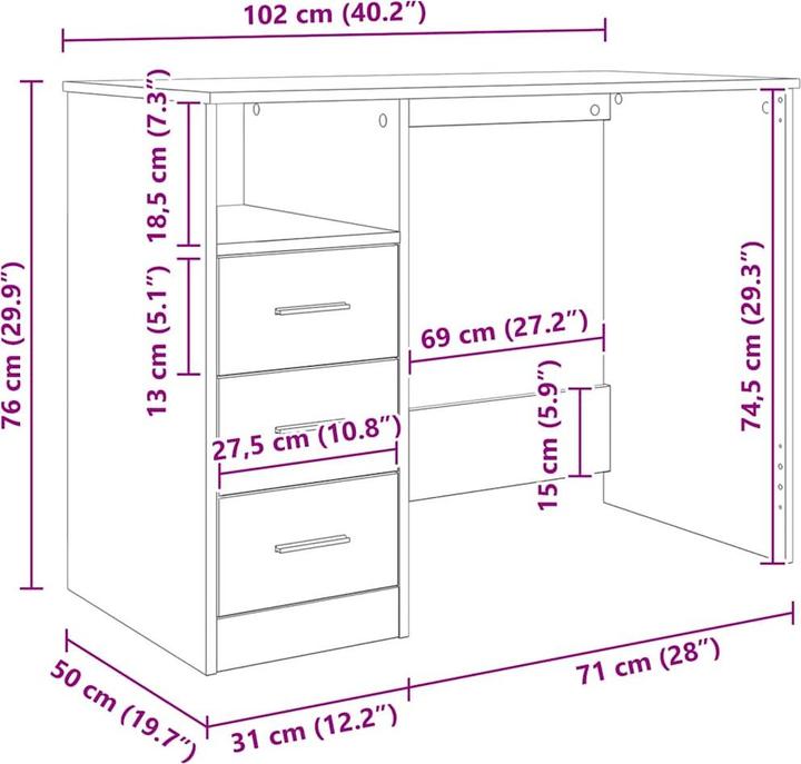 Actual product image vidaXL Schreibtisch (102 x 50 x 50 cm)