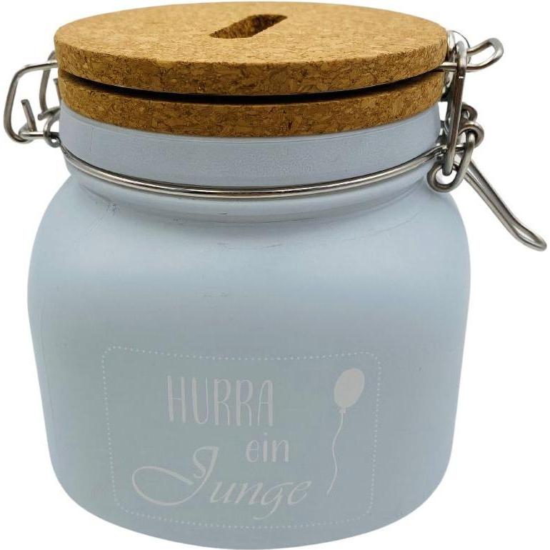 Hergo Creation, Spardose, Sparglas Hurra ein Junge.8924 (11 x 12 x 11 cm)