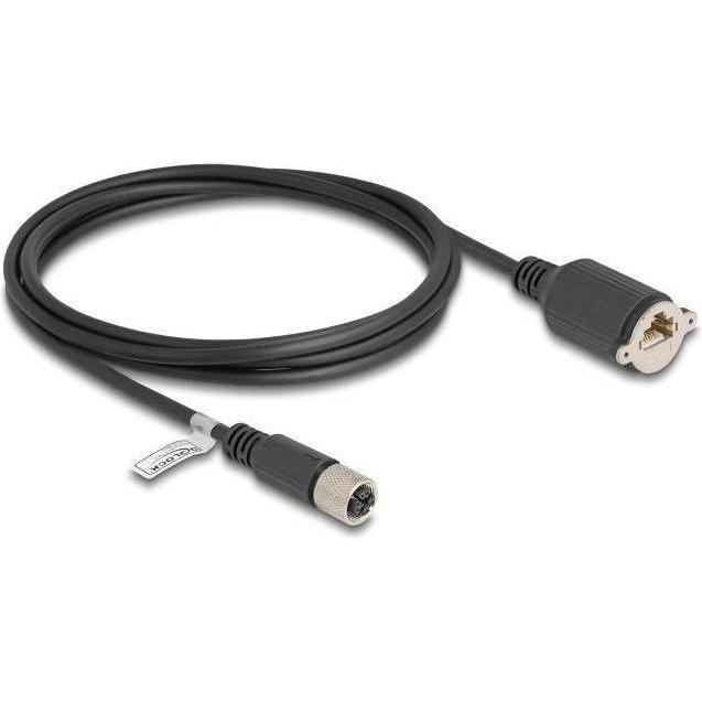 Thumbnail - Delock M12 Kabel X-kodiert 8 Pin Buchse zu RJ45 Buchse zum E (F/UTP, CAT5e, 2 m), Netzwerkkabel