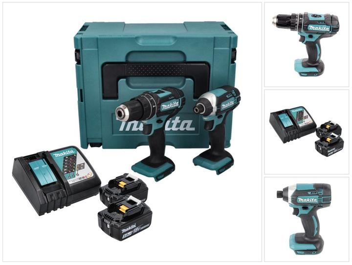 Productafbeelding Makita DLX 2131 TJ Batterij Combo Kit 18 V met DHP 482 62 Nm + DTD 152 165 Nm + 2x batterij 5.0 Ah + lader (Oplaadbare batterij)