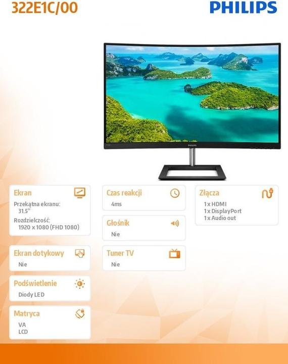 Productafbeelding Philips E-line 322E1C (1920 x 1080 Pixels, 32")
