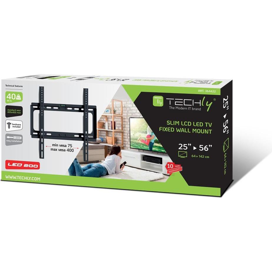 Thumbnail - Techly Feste Halterung-LED/LCD-25-56""-schwarz Halterung mit schlankem Design, ermöglicht einen Abstand von (Wand, 56", ...