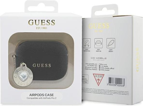 Productafbeelding Guess GUAP2PGEHCDK AirPods Pro 2 hoesje czarny/zwart Vast Glitter Hart Diamant Bedeltje (Hoofdtelefoon hoes)