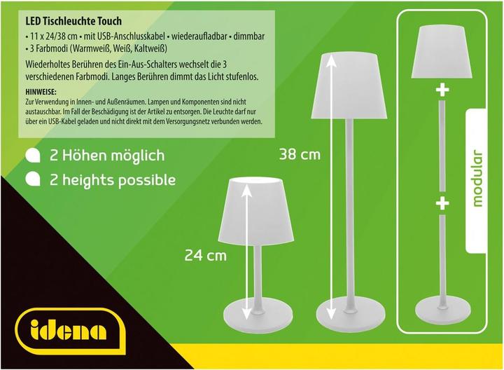 Actual product image Idena LED table lamp battery white 37cm dimmable indoor and outdoor