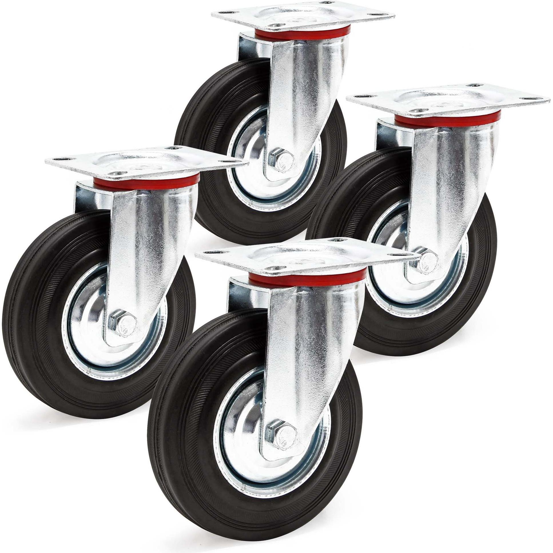 Wiltec, Möbelrollen, Lenkrollen Set 4x Vollgummirad 125mm Transportrolle 100kg Metallfelge Möbelrollen