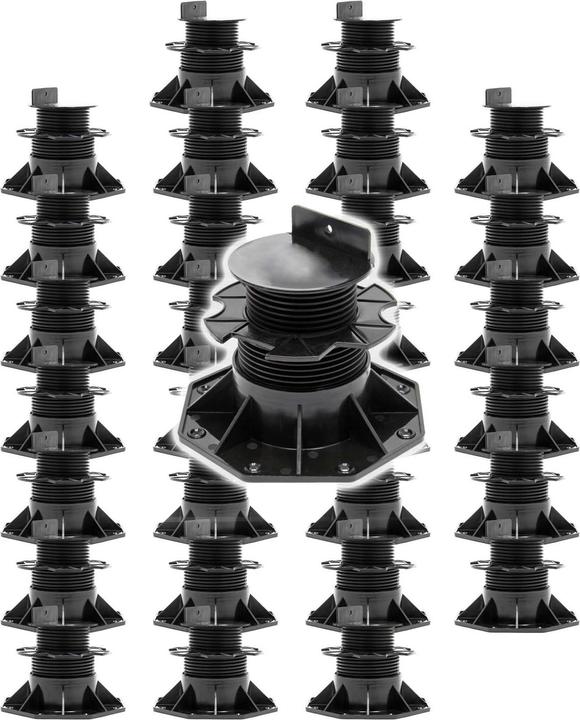 Image du produit XPOtool Plots de terrasse Set 30x Charge 2700kg Réglage en hauteur 60-128mm Lames Dalles Piscine (30x, 18.80 x 18.80 cm)