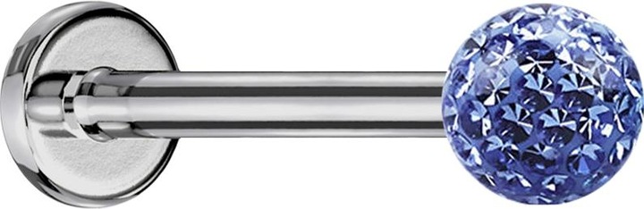 Image du produit Star Piercing Micro Labret argenté avec boule de cristal bleu clair et couche de protection en époxy (sans laiton, Titane G23)