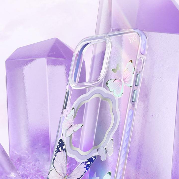 Actual product image Kingxbar Butterfly Series magnetic case for iPhone 14 Pro Max MagSafe case with butterflies blue (Apple iPhone 14 Pro Max)