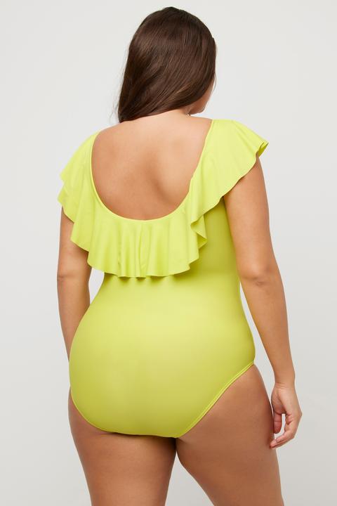 Image du produit Ulla Popken Maillot de bain une pièce à volant, décolleté en V, bonnets souples (48)
