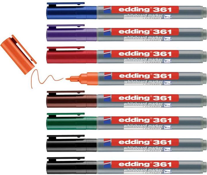 Etichetta energetica Edding Astuccio per pennarelli per lavagna bianca 8 pezzi assortiti (Arancia, Viola, Verde, Blu, Nero, Rosso, Marrone, 1 mm, 8 x)