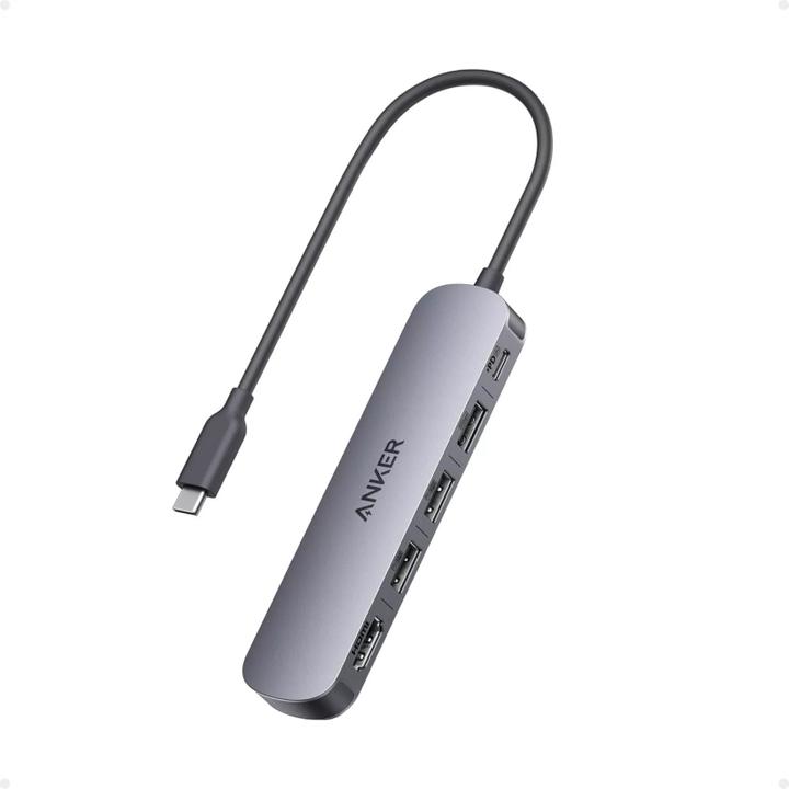 Actual product image Anker USB-C hub, 2 x USB-A - 1 x USB-A 3.0 - 1 x USB-C - 1 x HDMI, grey (USB-C, 5 ports)
