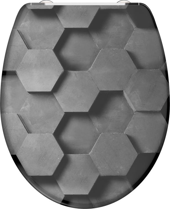 Actual product image Schütte Thermoset toilet seat WC seat GREY HEXAGONS Soft-close mechanism Quick-release fastener 82392